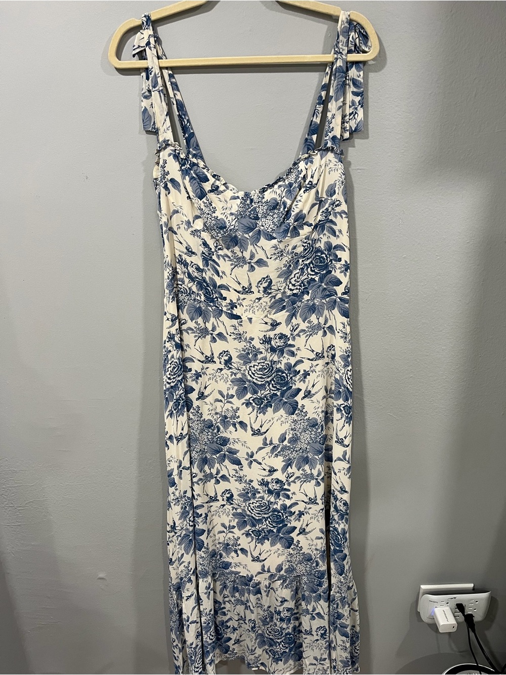 Reformation Nikita Blue and White Floral Tie-Shoulder Maxi Dress